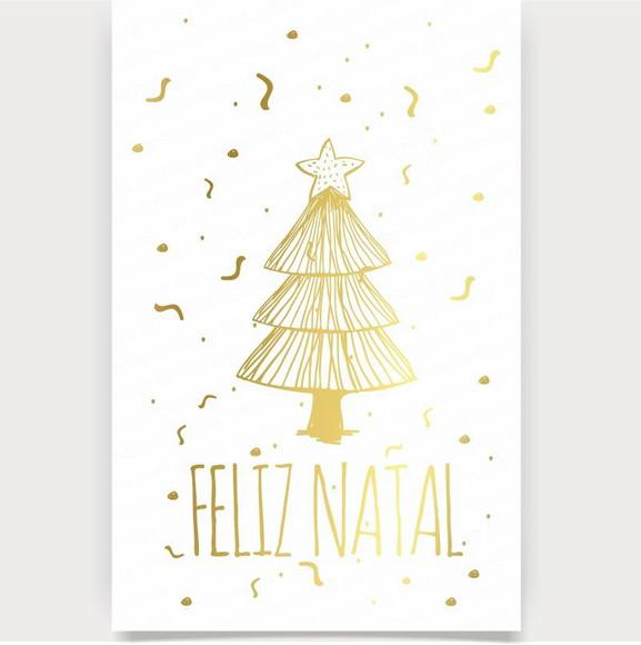 Cartão de Natal Person. com Dobra, Hotstamp Dourado 30-008