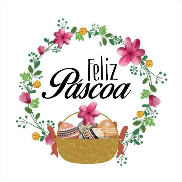 Cartão Feliz Páscoa, com dobra, quadrado.