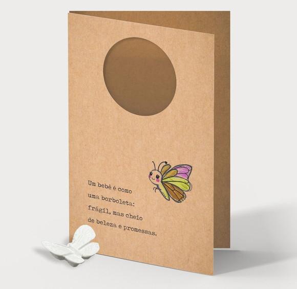 Cartão Maternidade Personalizado c/ Aplique Borboleta.