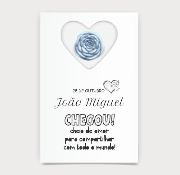 Cartão Maternidade Personalizado c/ Aplique Mini Flor Azul.