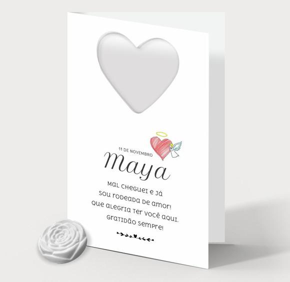 Cartão Maternidade Personalizado c/ Aplique Mini Flor Branca