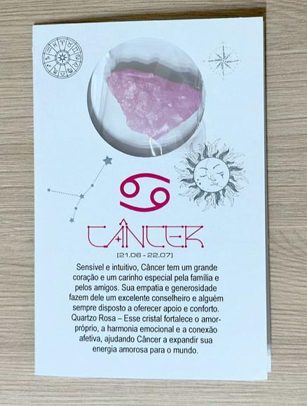 Cartão Person. Signo Câncer + Quartzo Rosa. Pct c/ 12 Kits.