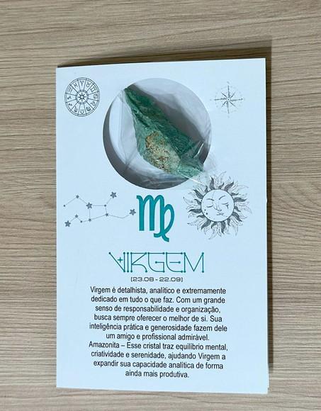 Cartão Person. Signo Virgem + Amazonita. Pct c/ 12 Kits.
