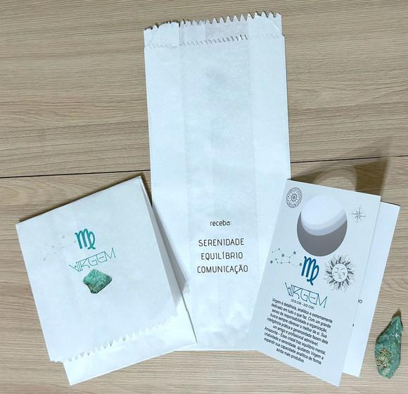 Cartão Person. Signo Virgem + Amazonita. Pct c/ 12 Kits.