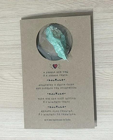 Cartão Personalizado + Cristal Amazonita. Pct c/ 12 Kits.