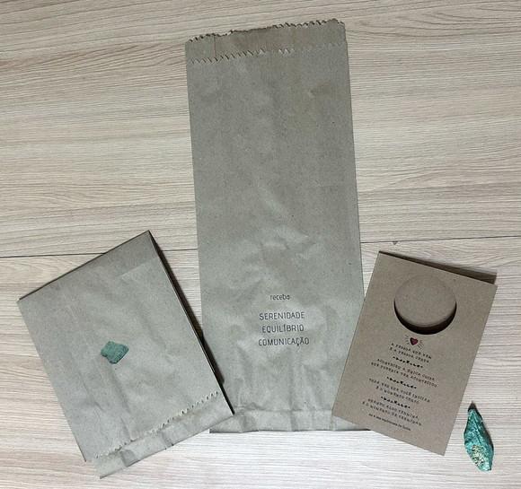 Cartão Personalizado + Cristal Amazonita. Pct c/ 12 Kits.
