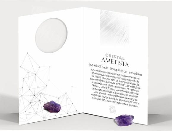 Cartão Personalizado + Cristal Ametista. Pct c/ 12 Kits.