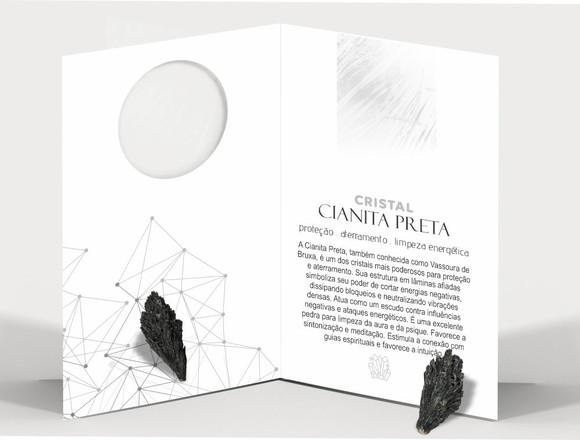 Cartão Personalizado + Cristal Cianita Preta. Pct c/ 12 Kits