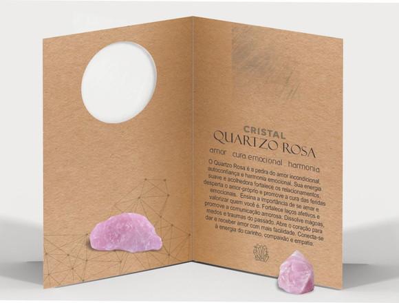 Cartão Personalizado + Cristal Quartzo Rosa. Pct c/ 12 Kits.