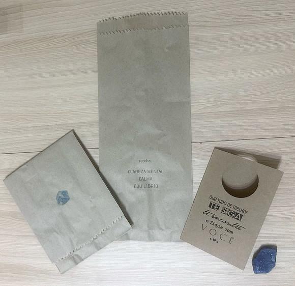 Cartão Personalizado + Cristal Quartzo Azul. Pct c/ 12 Kits.