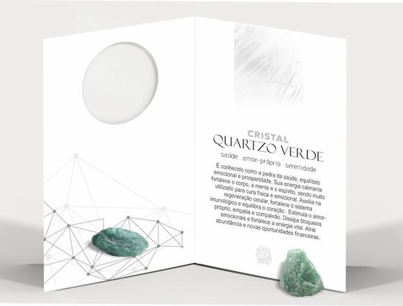 Cartão Personalizado + Cristal Quartzo Verde. Pct c/ 12 Kits