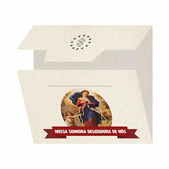 Cartão personalizado + medalhinha de N. Sra. Desatadora Nós