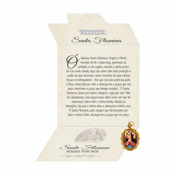 Cartão personalizado + medalhinha de Santa Filomena