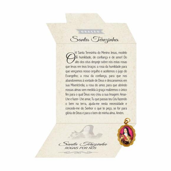 Cartão personalizado + medalhinha de Santa Terezinha