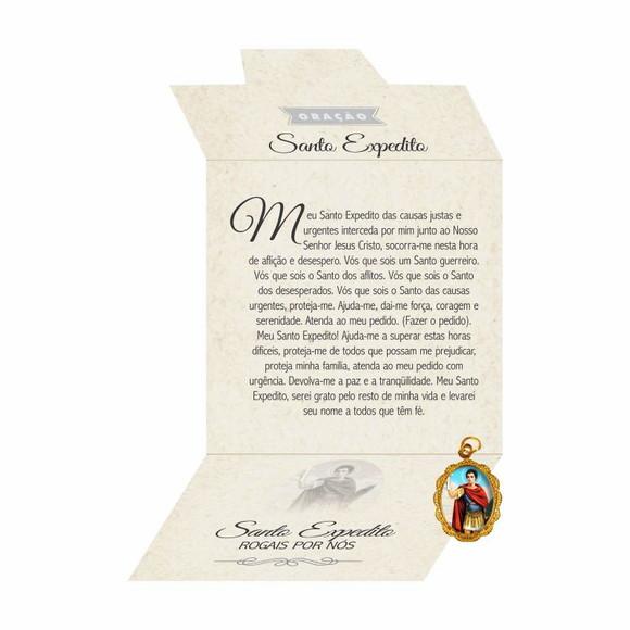 Cartão personalizado + medalhinha de Santo Expedito