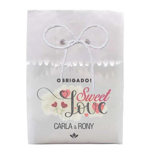 CASAMENTO - SAQUINHO PAPEL PERSONALIZADO. C/ FURO E CORDÃO