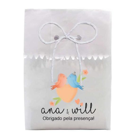 CASAMENTO - SAQUINHO PAPEL PERSONALIZADO. C/ FURO E CORDÃO