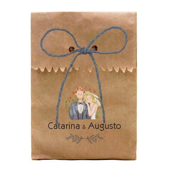 CASAMENTO - SAQUINHO PAPEL PERSONALIZADO. C/ FURO E CORDÃO