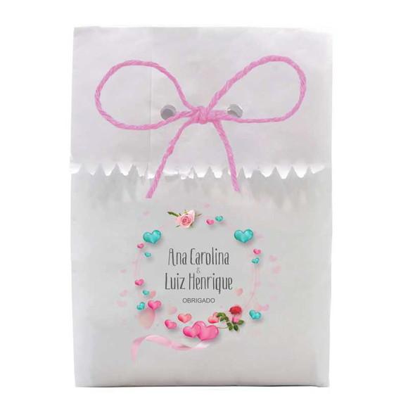 CASAMENTO - SAQUINHO PAPEL PERSONALIZADO. C/ FURO E CORDÃO