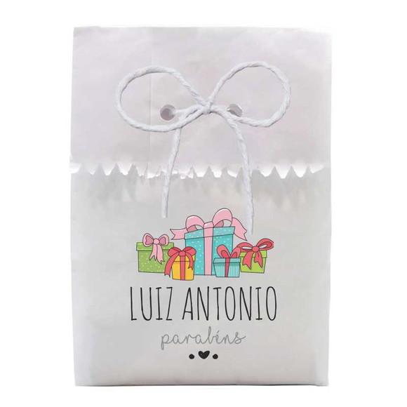 FESTAS - SAQUINHO PAPEL PERSONALIZADO. C/ FURO E CORDÃO