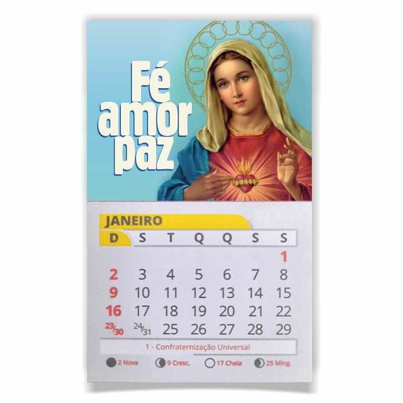 ÍMÃ DE GELADEIRA C/ CALENDÁRIO FÉ AMOR PAZ