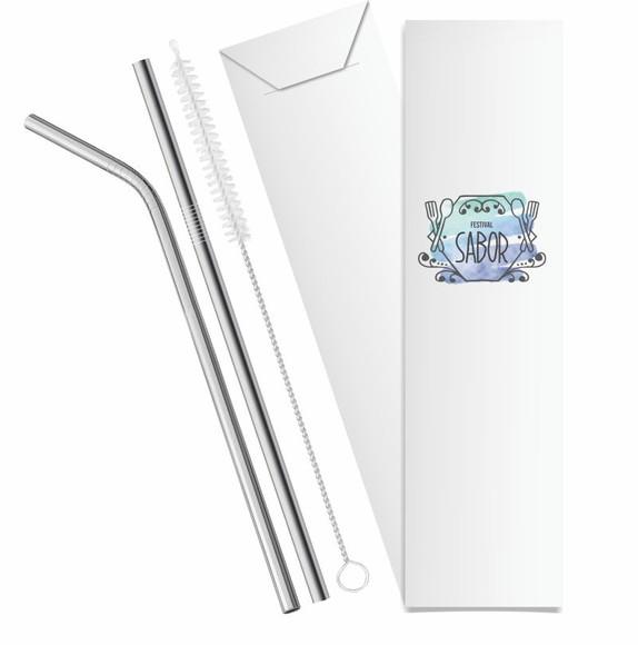 Kit Canudo Inox c/ 3 Pçs + Embalagem Personalizados