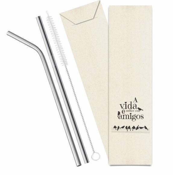 Kit Canudo Inox c/ 3 Pçs + Embalagem Personalizados