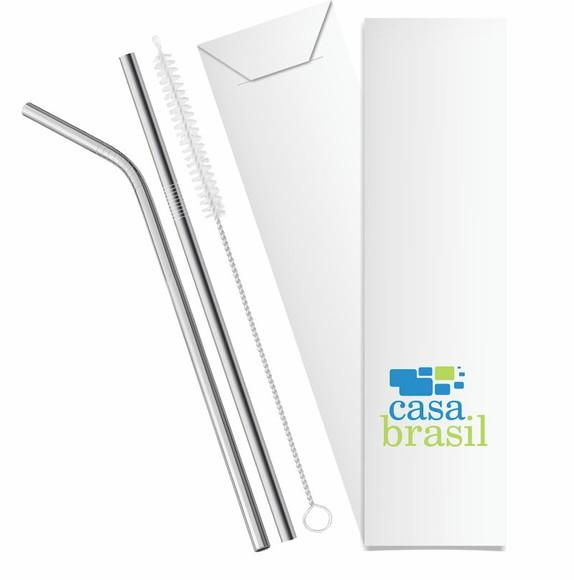 Kit Canudo Inox c/ 3 Pçs + Embalagem Personalizados