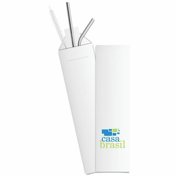 Kit Canudo Inox c/ 3 Pçs + Embalagem Personalizados