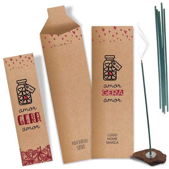 Kit Incenso Personalizado Amor Gera. Pacote c/ 24un
