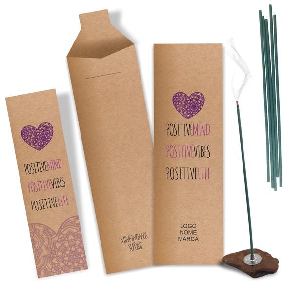 Kit Incenso Personalizado Positive. Pacote c/ 24un