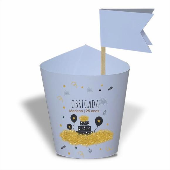 Rótulo mini suculenta + tag bandeira + palito. Aniversário