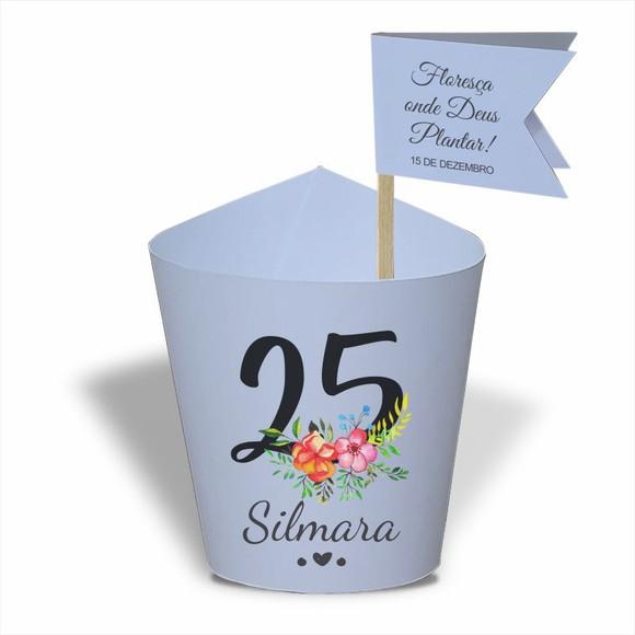 Rótulo mini suculenta + tag bandeira + palito. Aniversário