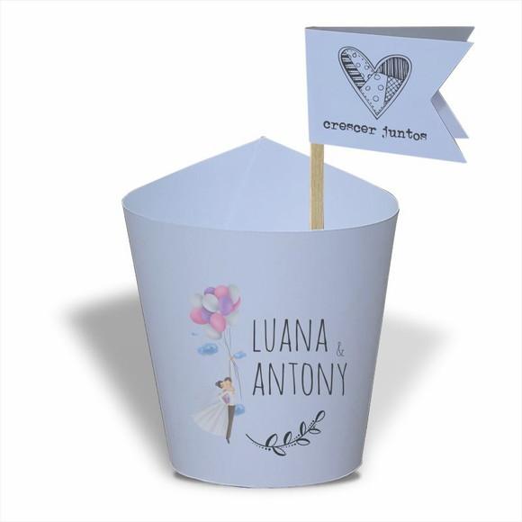 Rótulo mini suculenta + tag bandeira + palito. Casamento