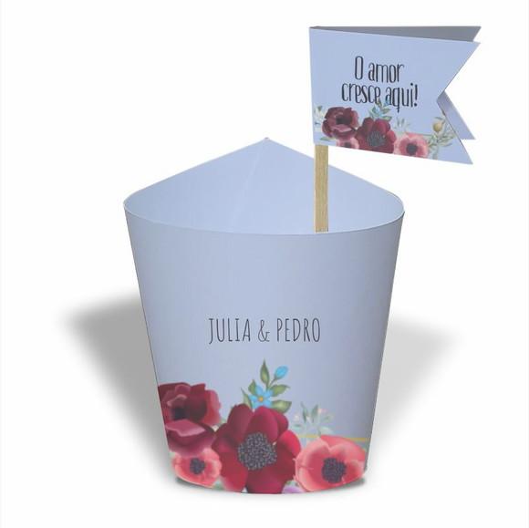 Rótulo mini suculenta + tag bandeira + palito. Casamento
