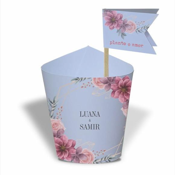 Rótulo mini suculenta + tag bandeira + palito. Casamento