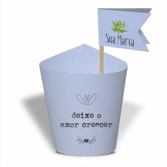 Rótulo mini suculenta + tag bandeirinha + palito. Frases