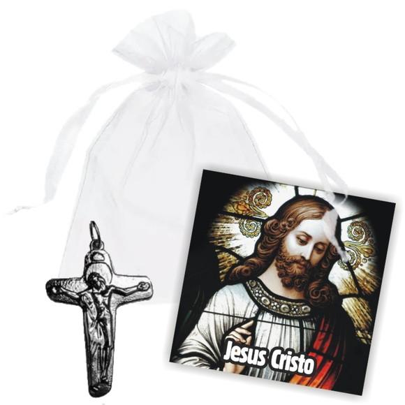 SAQUINHO DE ORGANZA + MINI CARTÃO - CRISTO MOD.03