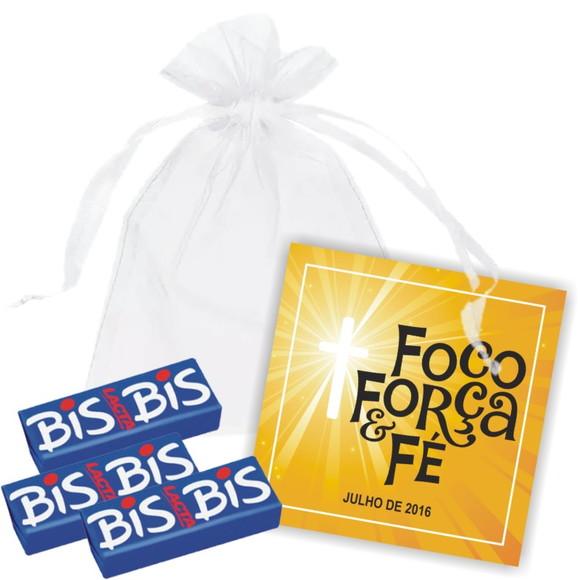 SAQUINHO DE ORGANZA + MINI CARTÃO - FOCO FORÇA & FÉ
