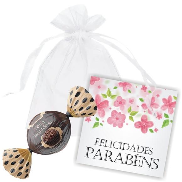 SAQUINHO DE ORGANZA + MINI CARTÃO - PARABÉNS