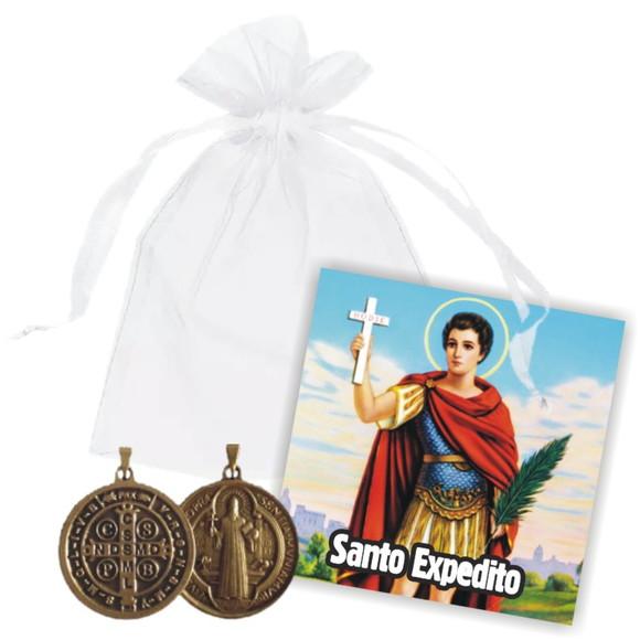 SAQUINHO DE ORGANZA + MINI CARTÃO - SANTO EXPEDITO