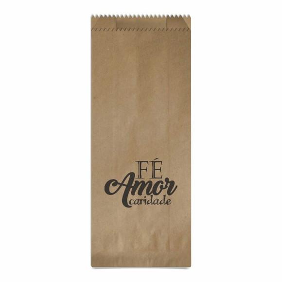 SAQUINHO KRAFT SIMPLES PERSONALIZADO - FÉ AMOR CARIDADE