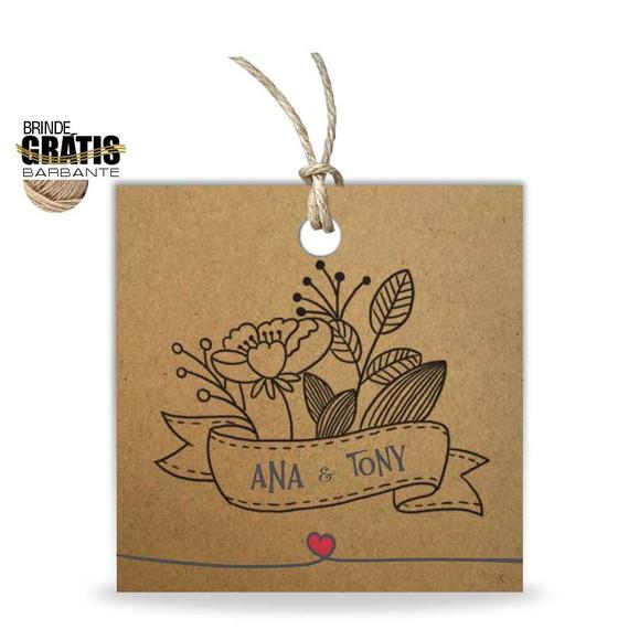 Tag casamento quadrada floral