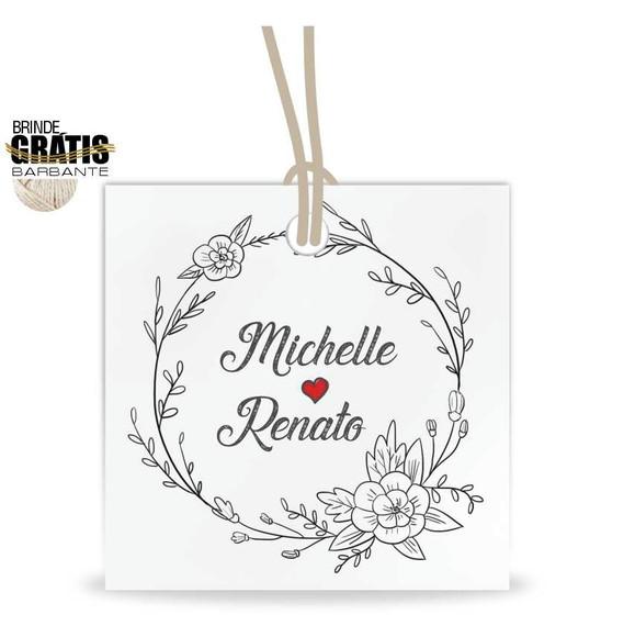 Tag casamento quadrada floral