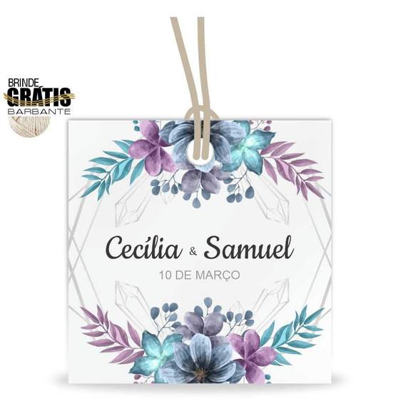 Tag casamento quadrada floral