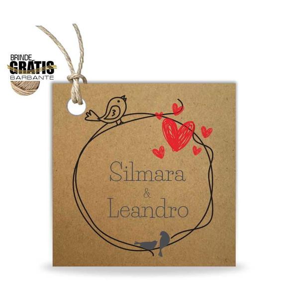 Tag casamento quadrada passarinhos