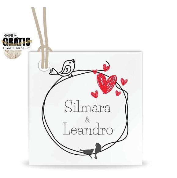 Tag casamento quadrada passarinhos