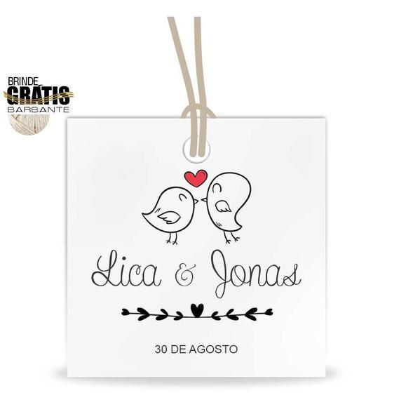 Tag casamento quadrada passarinhos