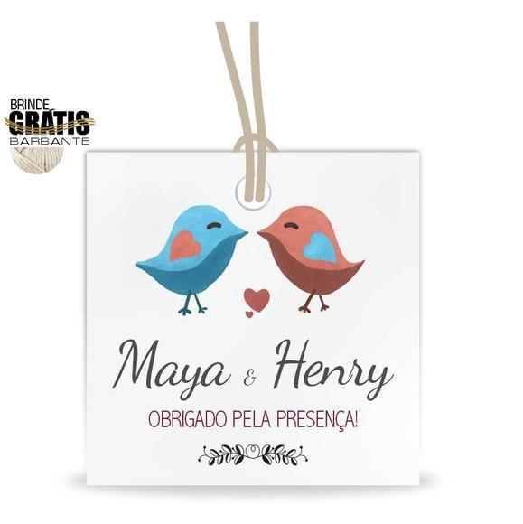 Tag casamento quadrada passarinhos