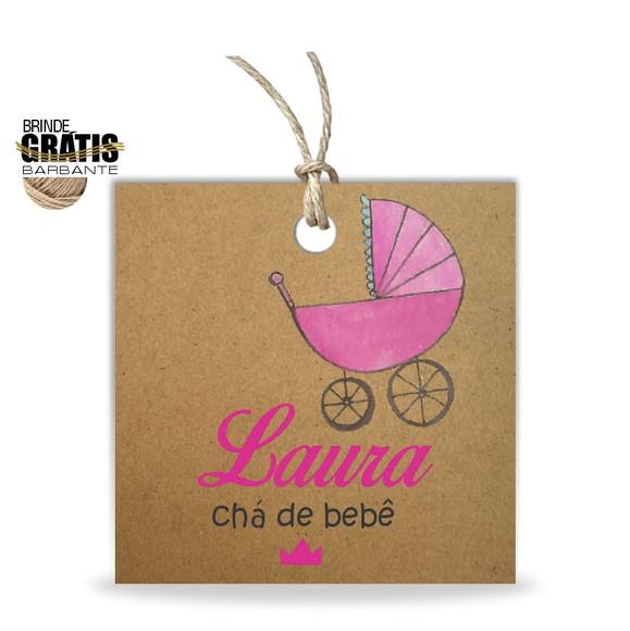 Tag infantil quadrada carrinho bebê menina